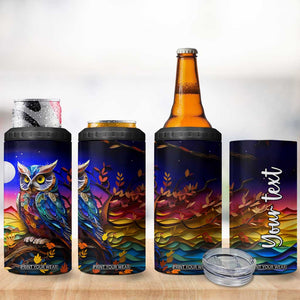Personalized Owl 4 in 1 Can Cooler Tumbler in Night Forest with Paper Quilling Design TS04 Print Your Wear