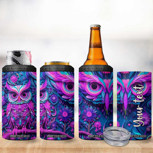 Personalized Owl 4 in 1 Can Cooler Tumbler with Purple Pink Flowers Paper Quilling Style TS04 Print Your Wear