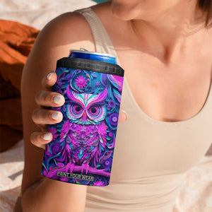 Personalized Owl 4 in 1 Can Cooler Tumbler with Purple Pink Flowers Paper Quilling Style TS04 Print Your Wear