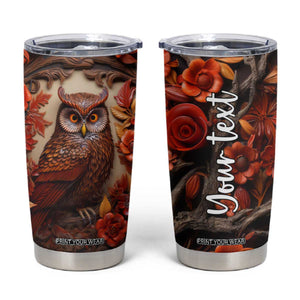 Personalized Owl Tumbler Cup with Leather Carving Artistic Design TS04 Multicolor Print Your Wear