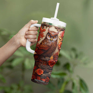 Personalized Owl Tumbler With Handle with Leather Carving Artistic Design TS04 Print Your Wear