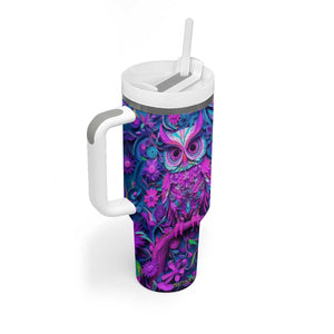 Personalized Owl Tumbler With Handle with Purple Pink Flowers Paper Quilling Style TS04 Print Your Wear