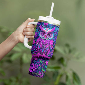 Personalized Owl Tumbler With Handle with Purple Pink Flowers Paper Quilling Style TS04 Print Your Wear