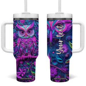 Personalized Owl Tumbler With Handle with Purple Pink Flowers Paper Quilling Style TS04 One Size: 40 oz Multicolor Print Your Wear