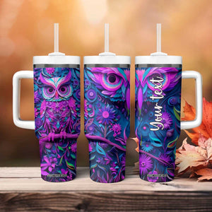 Personalized Owl Tumbler With Handle with Purple Pink Flowers Paper Quilling Style TS04 Print Your Wear