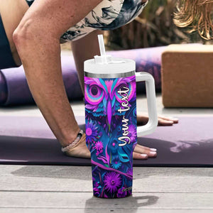 Personalized Owl Tumbler With Handle with Purple Pink Flowers Paper Quilling Style TS04 Print Your Wear