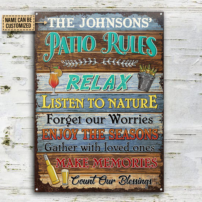 Personalized Metal Sign Patio Rules Make Memories CTM One Size 24x18 inch (60.96x45.72 cm) Custom - Printyourwear