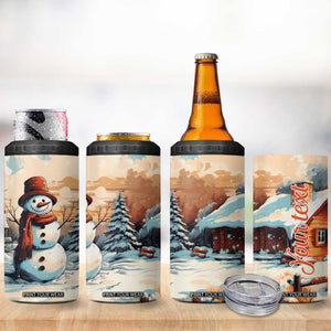 Personalized Retro Snowman 4 in 1 Can Cooler Tumbler Classic Holiday Style with Winter Cabin and Snowy Scene TS04 Print Your Wear