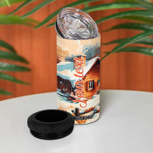Personalized Retro Snowman 4 in 1 Can Cooler Tumbler Classic Holiday Style with Winter Cabin and Snowy Scene TS04 Print Your Wear