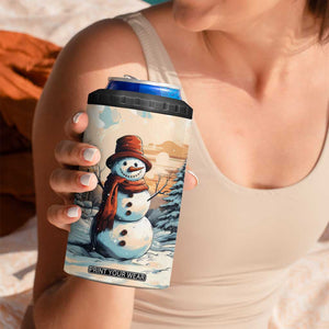 Personalized Retro Snowman 4 in 1 Can Cooler Tumbler Classic Holiday Style with Winter Cabin and Snowy Scene TS04 Print Your Wear