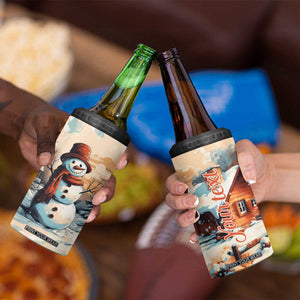 Personalized Retro Snowman 4 in 1 Can Cooler Tumbler Classic Holiday Style with Winter Cabin and Snowy Scene TS04 Print Your Wear