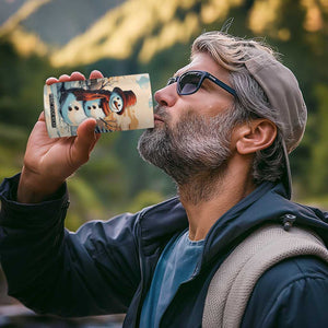 Personalized Retro Snowman 4 in 1 Can Cooler Tumbler Classic Holiday Style with Winter Cabin and Snowy Scene TS04 Print Your Wear