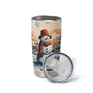 Personalized Retro Snowman Tumbler Cup Classic Holiday Style with Winter Cabin and Snowy Scene TS04 Print Your Wear