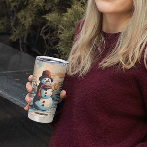 Personalized Retro Snowman Tumbler Cup Classic Holiday Style with Winter Cabin and Snowy Scene TS04 Print Your Wear