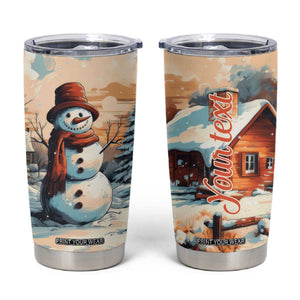 Personalized Retro Snowman Tumbler Cup Classic Holiday Style with Winter Cabin and Snowy Scene TS04 Multicolor Print Your Wear