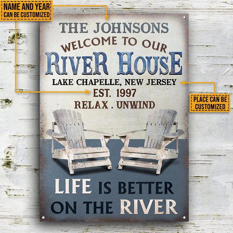 Personalized Metal Sign River House Vertical Life Is Better CTM One Size 24x18 inch (60.96x45.72 cm) Custom - Printyourwear