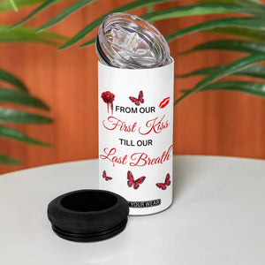 Personalized Skull Couple 4 in 1 Can Cooler Tumbler with From Our First Kiss Till Our Last Breath Quote TS04 Print Your Wear