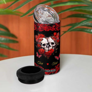 Personalized Skull Couple 4 in 1 Can Cooler Tumbler with From Our First Kiss Till Our Last Breath Romantic Theme TS04 Print Your Wear