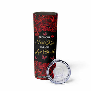 Personalized Skull Couple Skinny Tumbler with From Our First Kiss Till Our Last Breath Romantic Theme TS04 Print Your Wear