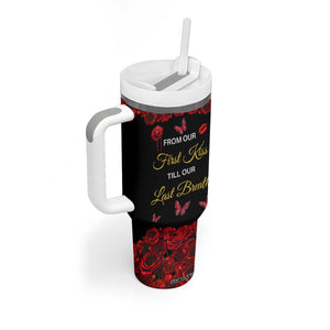Personalized Skull Couple Tumbler With Handle with From Our First Kiss Till Our Last Breath Romantic Theme TS04 Print Your Wear