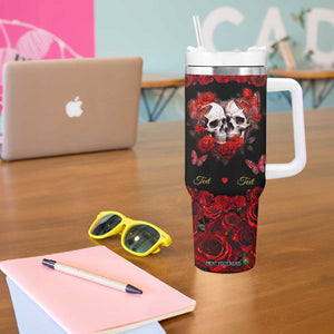 Personalized Skull Couple Tumbler With Handle with From Our First Kiss Till Our Last Breath Romantic Theme TS04 Print Your Wear