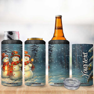 Personalized Snowman Couple 4 in 1 Can Cooler Tumbler Winter Love Illustration with Lanterns and Christmas Tree TS04 Print Your Wear