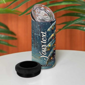 Personalized Snowman Couple 4 in 1 Can Cooler Tumbler Winter Love Illustration with Lanterns and Christmas Tree TS04 Print Your Wear