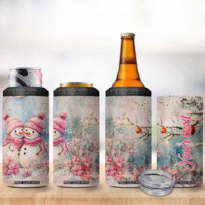 Personalized Snowman Couple 4 in 1 Can Cooler Tumbler with Floral Decorative Theme TS04 Print Your Wear
