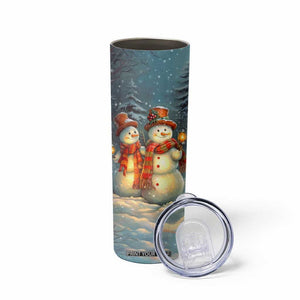 Personalized Snowman Couple Skinny Tumbler Winter Love Illustration with Lanterns and Christmas Tree TS04 Print Your Wear