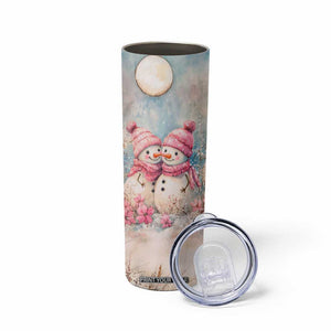 Personalized Snowman Couple Skinny Tumbler with Floral Decorative Theme TS04 Print Your Wear