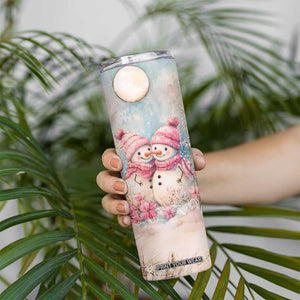 Personalized Snowman Couple Skinny Tumbler with Floral Decorative Theme TS04 Print Your Wear