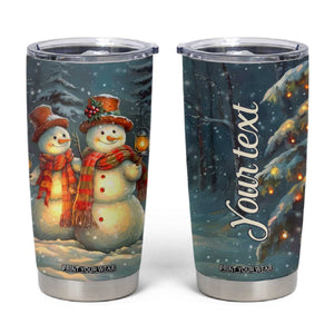Personalized Snowman Couple Tumbler Cup Winter Love Illustration with Lanterns and Christmas Tree TS04 Multicolor Print Your Wear