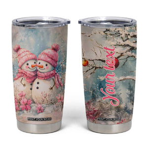 Personalized Snowman Couple Tumbler Cup with Floral Decorative Theme TS04 Multicolor Print Your Wear