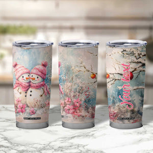 Personalized Snowman Couple Tumbler Cup with Floral Decorative Theme TS04 Print Your Wear