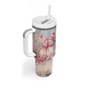 Personalized Snowman Couple Tumbler With Handle with Floral Decorative Theme TS04 Print Your Wear