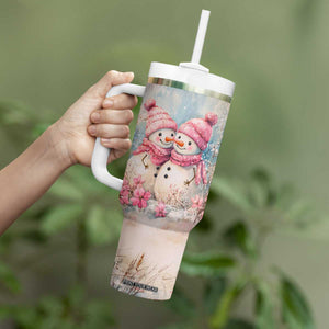 Personalized Snowman Couple Tumbler With Handle with Floral Decorative Theme TS04 Print Your Wear