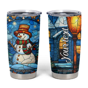 Personalized Snowman Tumbler Cup with Stained Glass Style Design TS04 Multicolor Print Your Wear