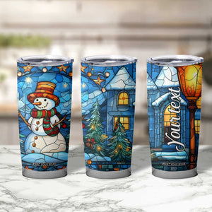 Personalized Snowman Tumbler Cup with Stained Glass Style Design TS04 Print Your Wear
