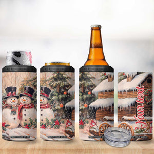 Personalized Snowmen Friends 4 in 1 Can Cooler Tumbler with Whimsical Winter Design TS04 Print Your Wear