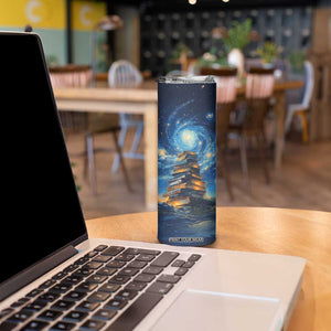 Personalized Stack of Glowing Books Skinny Tumbler Under Starry Night Sky Fantasy Style TS04 Print Your Wear