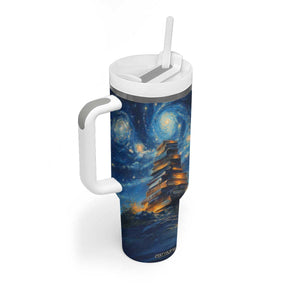 Personalized Stack of Glowing Books Tumbler With Handle Under Starry Night Sky Fantasy Style TS04 Print Your Wear
