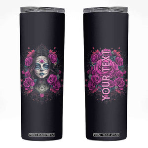 Personalized Sugar Skull Woman Skinny Tumbler with Floral Theme TS04 Multicolor Print Your Wear