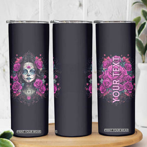 Personalized Sugar Skull Woman Skinny Tumbler with Floral Theme TS04 Print Your Wear