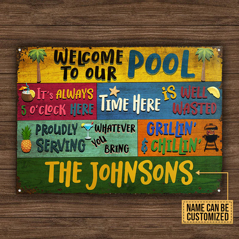 Personalized Metal Sign Swimming Pool Welcome To CTM One Size 24x18 inch (60.96x45.72 cm) Custom - Printyourwear