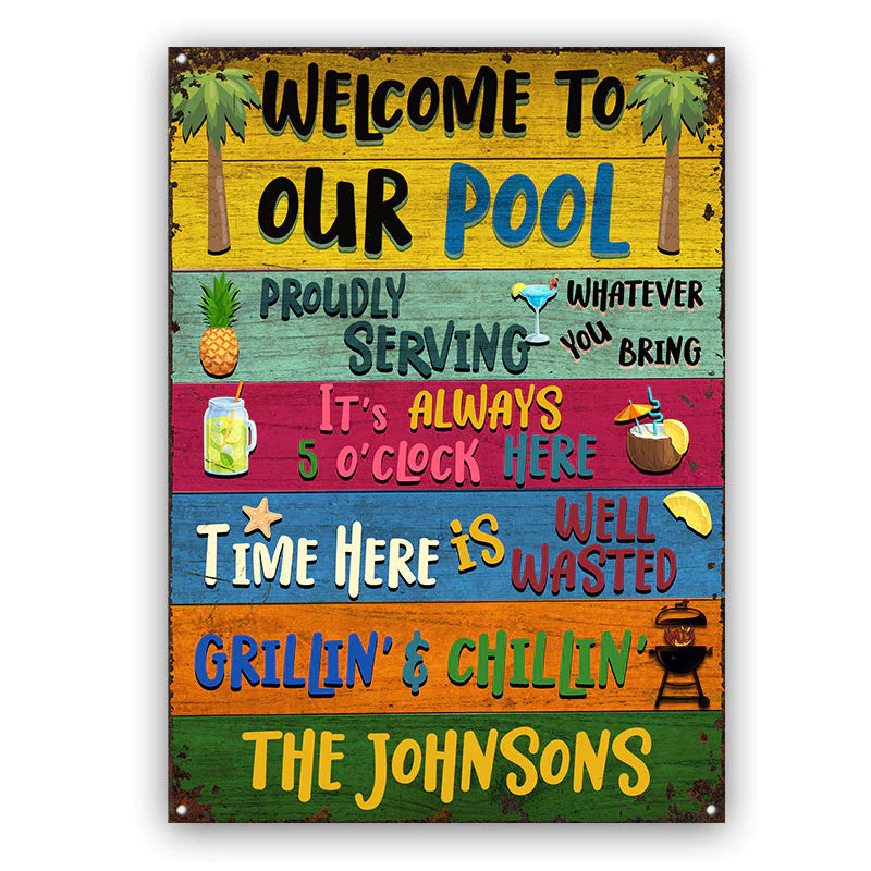 Personalized Swimming Welcome To Our Pool CTM One Size 24x18 inch (60.96x45.72 cm) Custom - Printyourwear