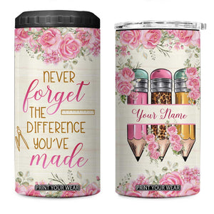 Personalized Teacher Quote 4 in 1 Can Cooler Tumbler Never Forget The Difference You Have Made TS04 One Size: 16 oz Multicolor Print Your Wear