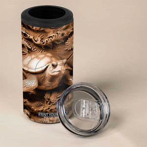 Personalized Turtle 4 in 1 Can Cooler Tumbler with Leather Carving Artistic Design TS04 Print Your Wear