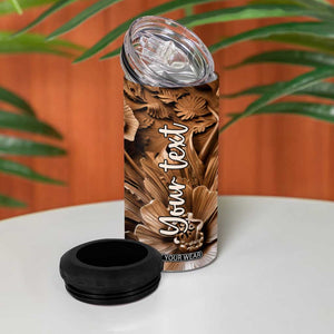 Personalized Turtle 4 in 1 Can Cooler Tumbler with Leather Carving Artistic Design TS04 Print Your Wear