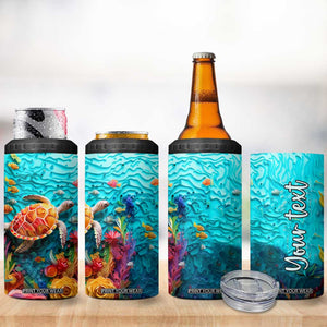 Personalized Turtle 4 in 1 Can Cooler Tumbler with Paper Quilling Art Style TS04 Print Your Wear