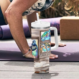 Personalized Turtle Quote Tumbler With Handle Go With The Flow Relaxed Style TS04 Print Your Wear